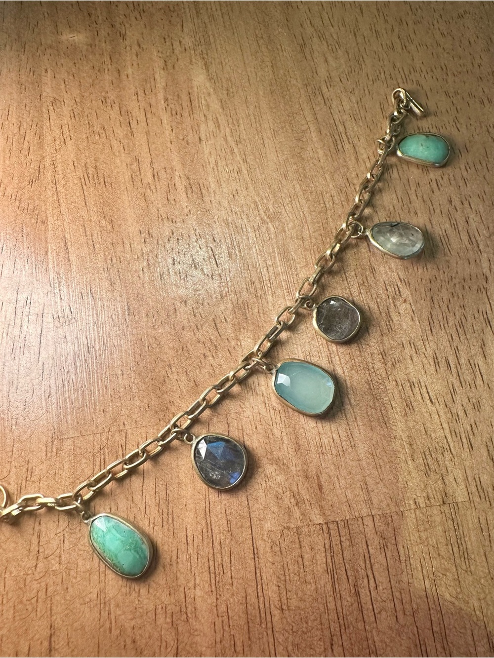 Boho Multi-Gemstone Station Charm Bracelet in Antiqued Gold Tone